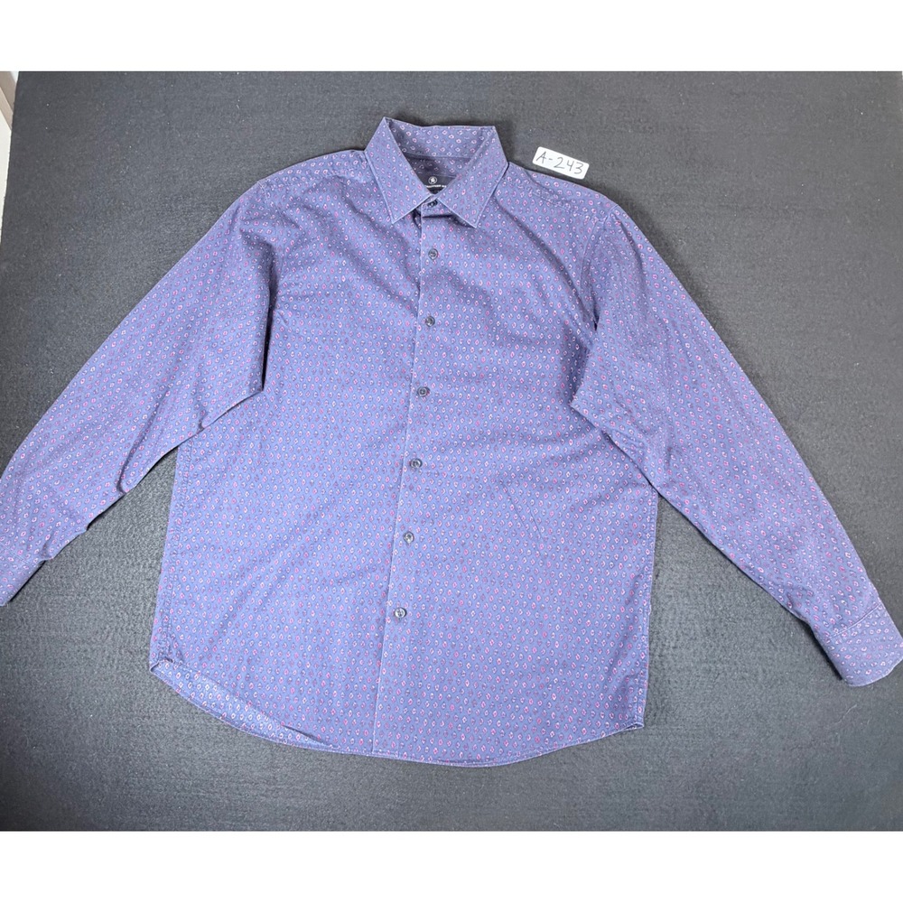 Hart Schaffner Marx Mens Large Blue Red Diamond Print Cotton Button Down Shirt